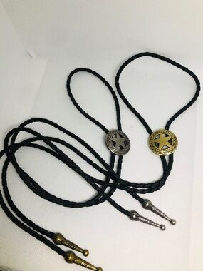 Western Star Bolo Tie Set in Black with Brass and Silver Accents